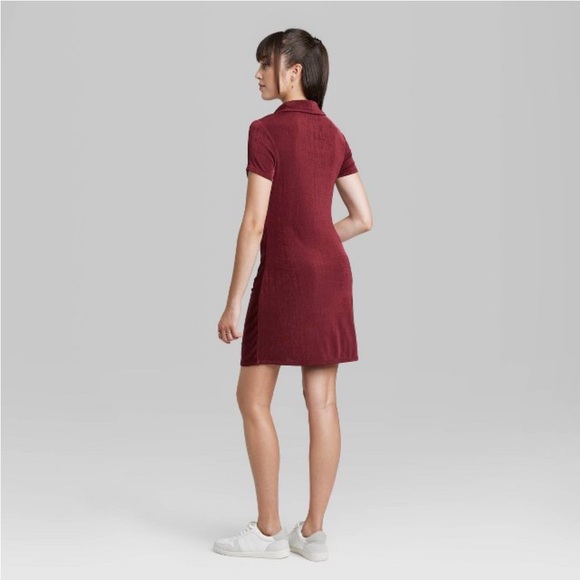 Women’s Short Sleeve Button Front Bodycon Dress by Wild Fable Berry Red - Picture 3 of 4